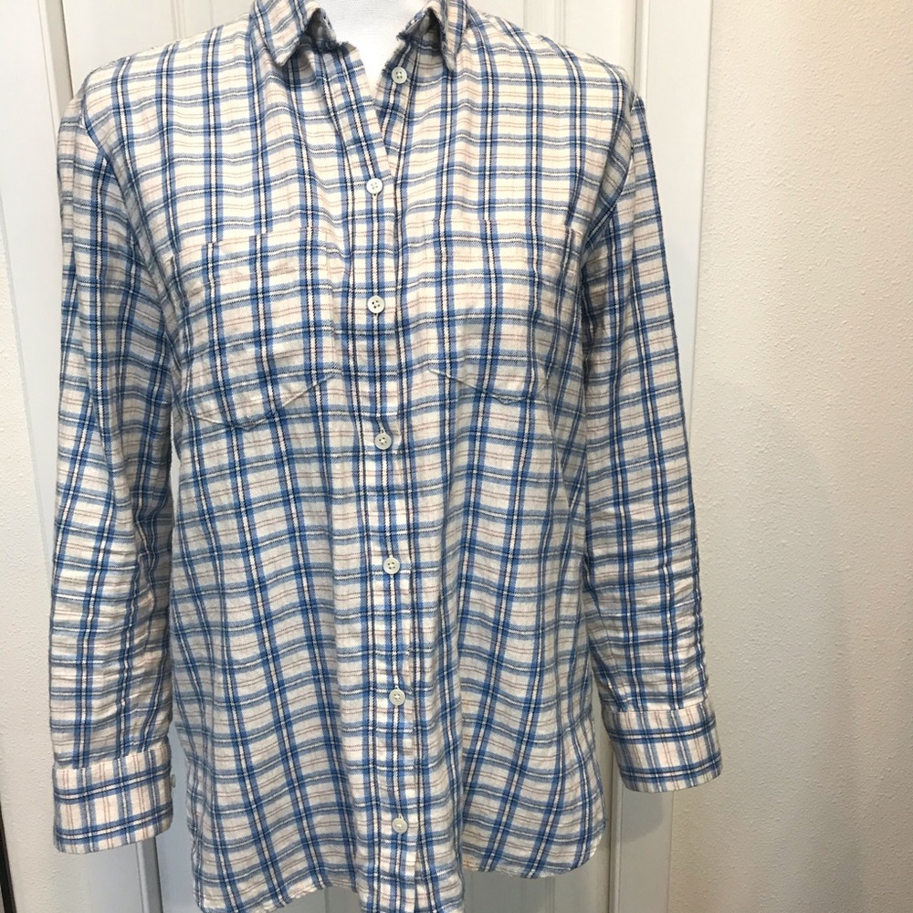 MADEWELL 100% Cotton Oversized Blue White Plaid Flannel Button Down XS